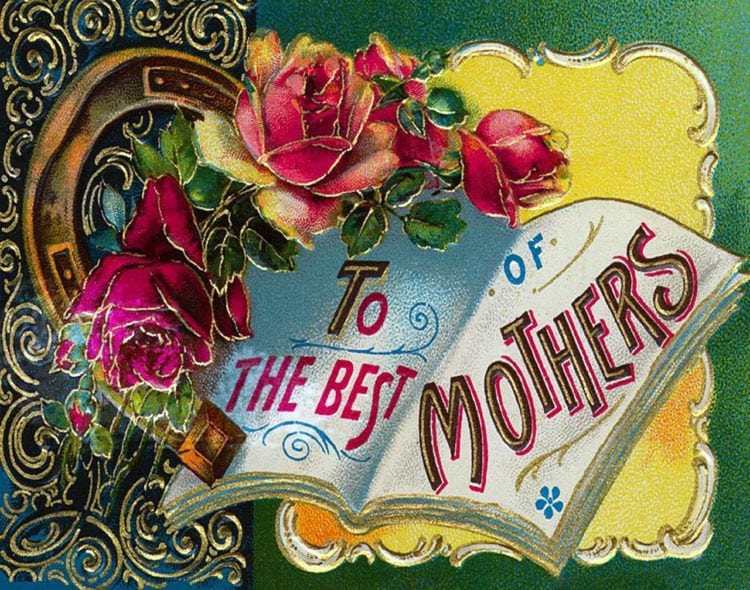 A vintage Mother's Day postcard featuring flowers and a heartfelt message.